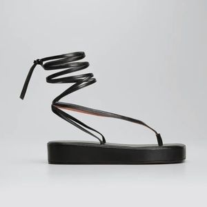 Amina Muaddi lamb skin ankle wrap flatform sandal Jamie